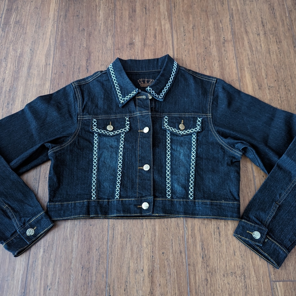 Old Skool Cropped Dark denim jacket Size XL (Fits Large) Braided Western Style
